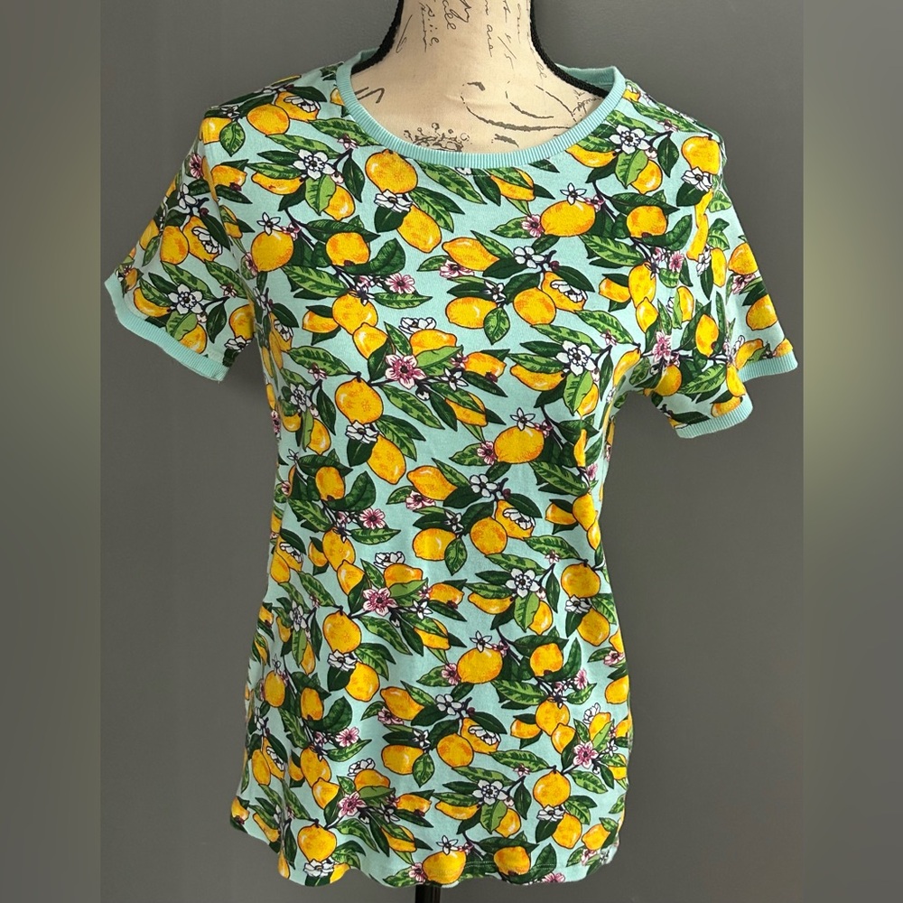 Yellow Lemon Print Short Sleeve Top - Mint